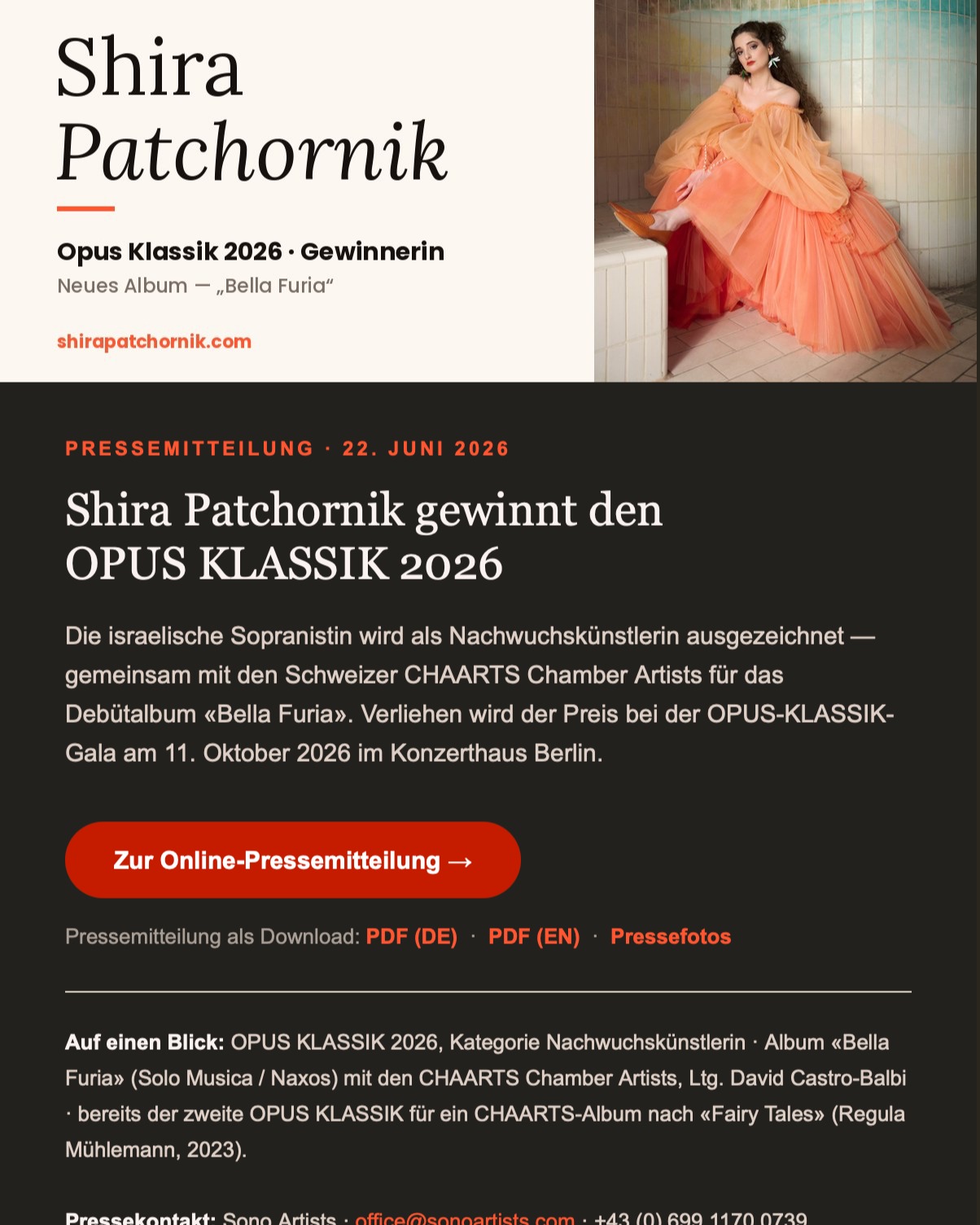 https://www.shirapatchornik.com/opus-klassik incredible news! Bella Furia @shira.patchornik & @chaarts_chamberartists