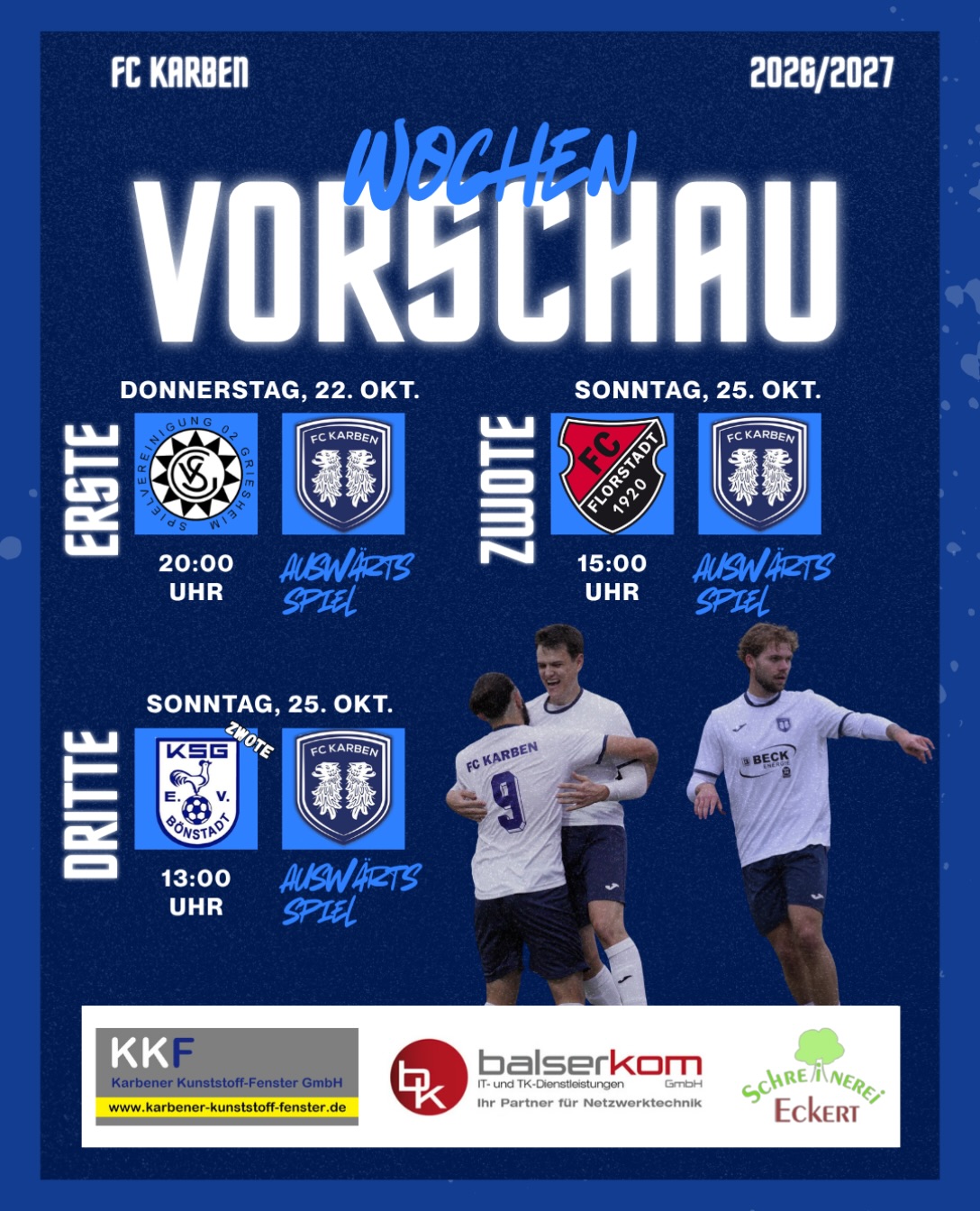 Instagram: 🔵⚪️ Spieltagsankündigung 🔹 Den Auftakt in den kommenden Spieltag macht bereits am Donnerstag unsere Erste. Auswärts wird man gegen das…