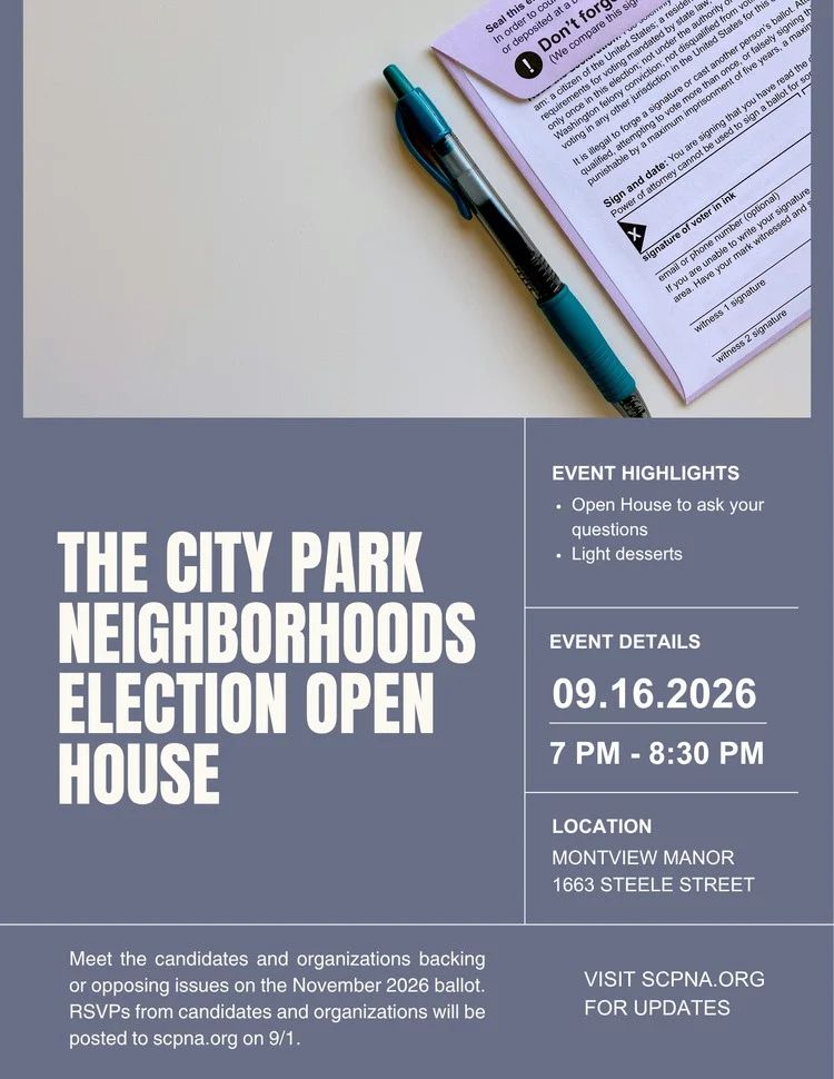 Come ask me anything at the City Park Neighborhoods Open House tonight! Apparently, there will be light desserts. But, also democracy!

#den…